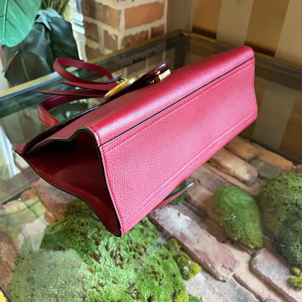 GUCCI GG Marmont Red Pebbled Leather Top Handle Bag